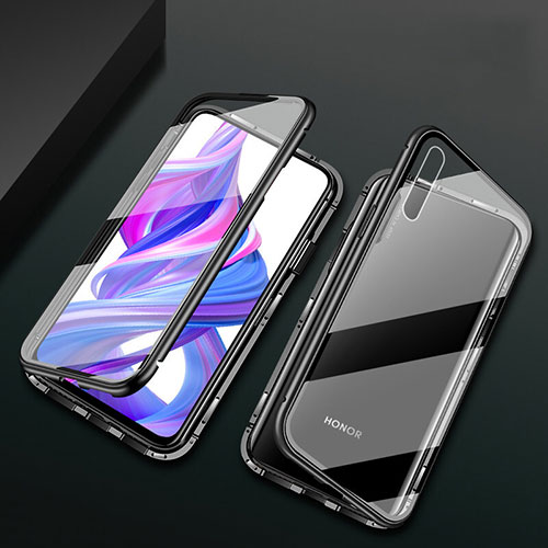 Luxury Aluminum Metal Frame Mirror Cover Case 360 Degrees M07 for Huawei P Smart Pro (2019) Black