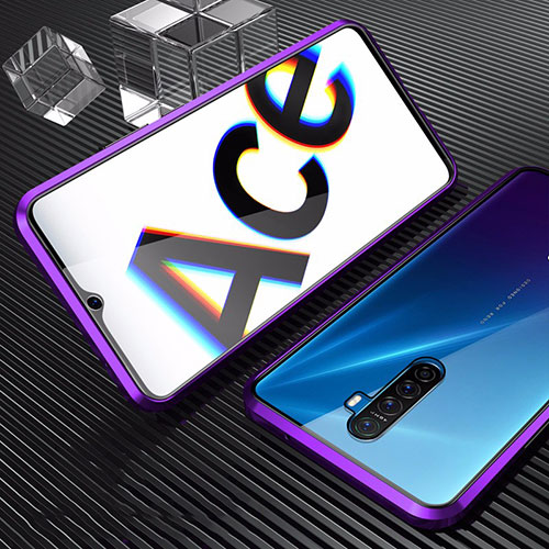 Luxury Aluminum Metal Frame Mirror Cover Case 360 Degrees M07 for Realme X2 Pro Purple