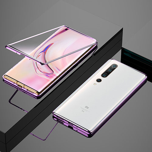 Luxury Aluminum Metal Frame Mirror Cover Case 360 Degrees M07 for Xiaomi Mi 10 Pro Purple