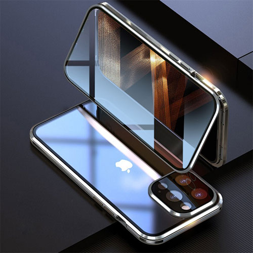 Luxury Aluminum Metal Frame Mirror Cover Case 360 Degrees M08 for Apple iPhone 14 Pro Silver