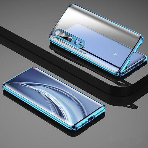 Luxury Aluminum Metal Frame Mirror Cover Case 360 Degrees M08 for Xiaomi Mi 10 Blue