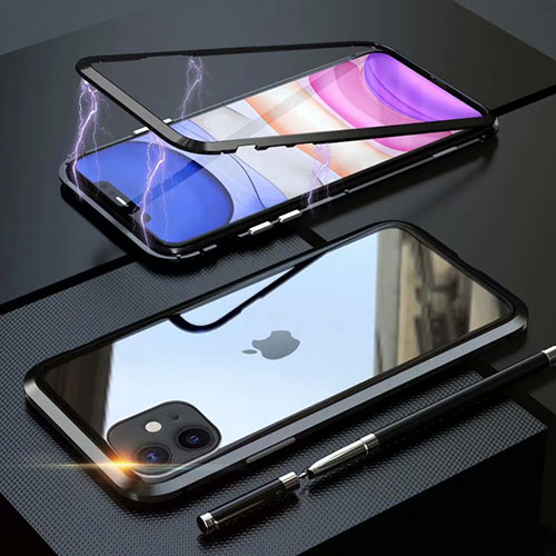 Luxury Aluminum Metal Frame Mirror Cover Case 360 Degrees M09 for Apple iPhone 11 Black