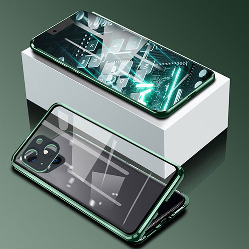 Luxury Aluminum Metal Frame Mirror Cover Case 360 Degrees M09 for Apple iPhone 13 Mini Green