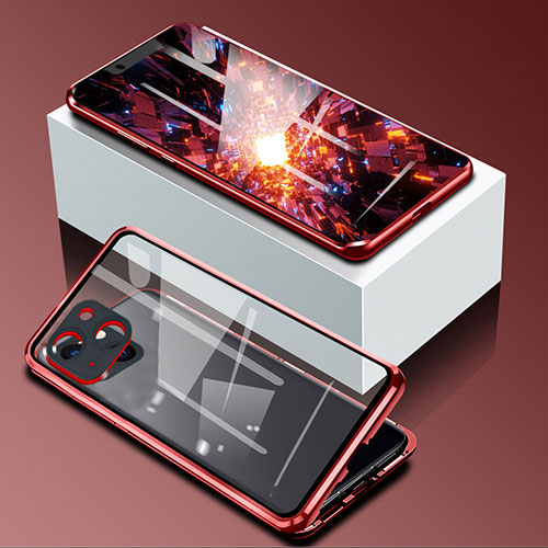 Luxury Aluminum Metal Frame Mirror Cover Case 360 Degrees M09 for Apple iPhone 14 Plus Red