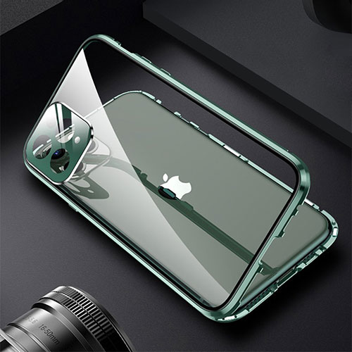 Luxury Aluminum Metal Frame Mirror Cover Case 360 Degrees M09 for Apple iPhone 15 Pro Green