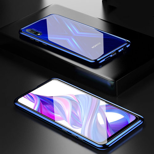 Luxury Aluminum Metal Frame Mirror Cover Case 360 Degrees M09 for Huawei Y9 Prime (2019) Blue