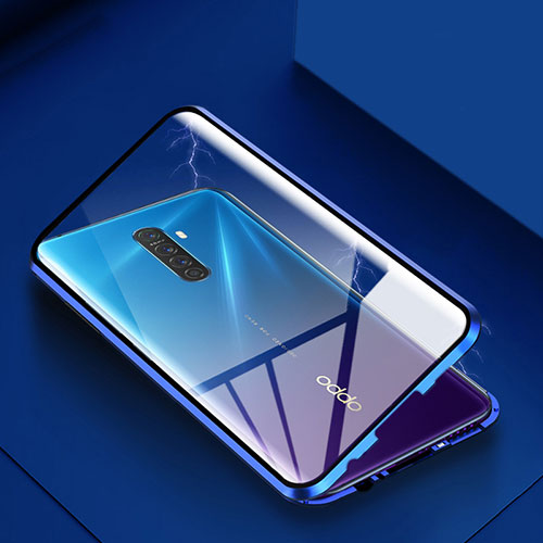 Luxury Aluminum Metal Frame Mirror Cover Case 360 Degrees M09 for Oppo Reno Ace Blue