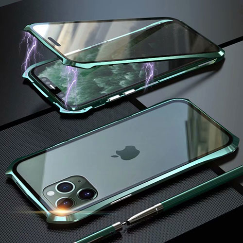 Luxury Aluminum Metal Frame Mirror Cover Case 360 Degrees M10 for Apple iPhone 11 Pro Max Green