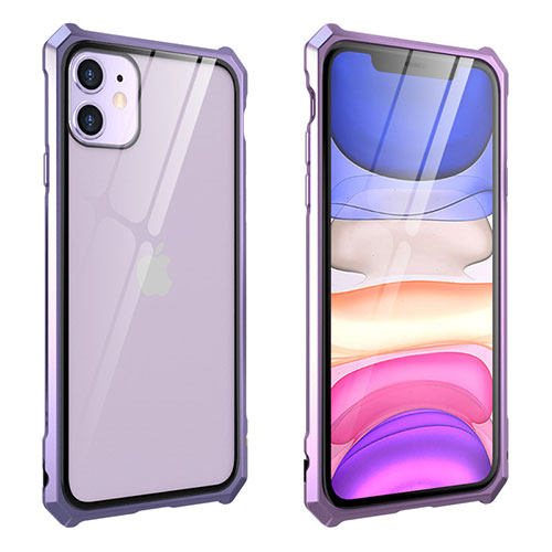 Luxury Aluminum Metal Frame Mirror Cover Case 360 Degrees M10 for Apple iPhone 11 Purple