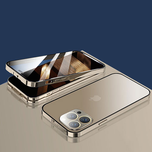 Luxury Aluminum Metal Frame Mirror Cover Case 360 Degrees M10 for Apple iPhone 14 Pro Gold