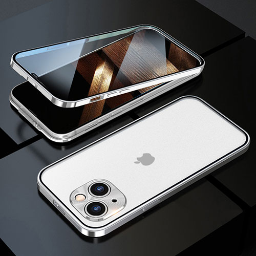 Luxury Aluminum Metal Frame Mirror Cover Case 360 Degrees M10 for Apple iPhone 15 Silver