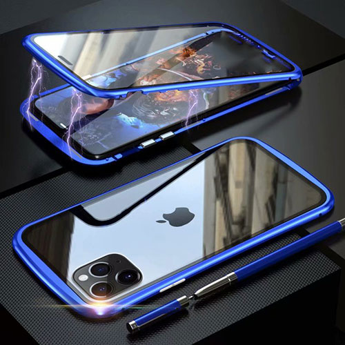 Luxury Aluminum Metal Frame Mirror Cover Case 360 Degrees M11 for Apple iPhone 11 Pro Max Blue