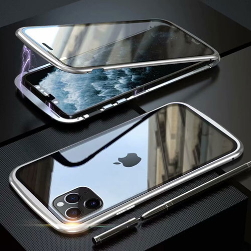 Luxury Aluminum Metal Frame Mirror Cover Case 360 Degrees M11 for Apple iPhone 11 Pro Max Silver