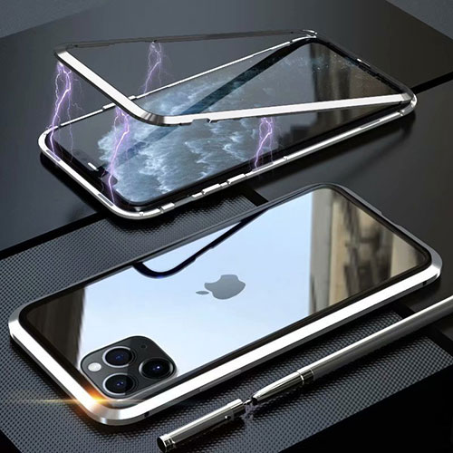 Luxury Aluminum Metal Frame Mirror Cover Case 360 Degrees M14 for Apple iPhone 11 Pro Silver