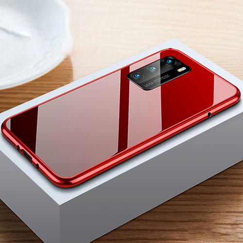 Luxury Aluminum Metal Frame Mirror Cover Case 360 Degrees N01 for Huawei P40 Red and Black