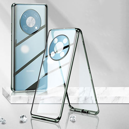 Luxury Aluminum Metal Frame Mirror Cover Case 360 Degrees P01 for Huawei Enjoy 50 Pro Green