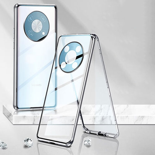 Luxury Aluminum Metal Frame Mirror Cover Case 360 Degrees P01 for Huawei Enjoy 50 Pro Silver