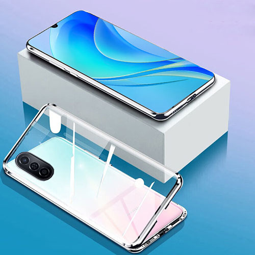 Luxury Aluminum Metal Frame Mirror Cover Case 360 Degrees P01 for Huawei Enjoy 50 Silver