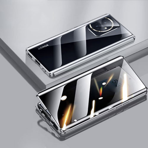 Luxury Aluminum Metal Frame Mirror Cover Case 360 Degrees P01 for Huawei Honor 100 5G Black