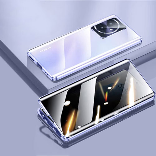 Luxury Aluminum Metal Frame Mirror Cover Case 360 Degrees P01 for Huawei Honor 100 5G Purple