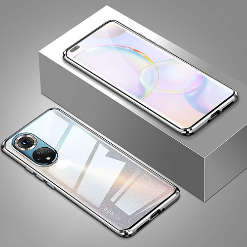 Luxury Aluminum Metal Frame Mirror Cover Case 360 Degrees P01 for Huawei Honor 50 Pro 5G Silver