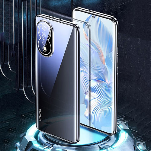 Luxury Aluminum Metal Frame Mirror Cover Case 360 Degrees P01 for Huawei Honor 80 5G Black