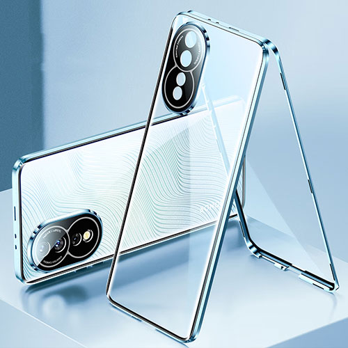 Luxury Aluminum Metal Frame Mirror Cover Case 360 Degrees P01 for Huawei Honor 80 5G Blue