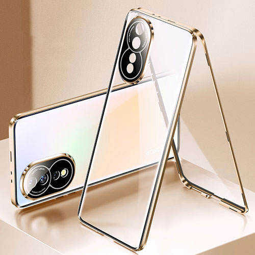 Luxury Aluminum Metal Frame Mirror Cover Case 360 Degrees P01 for Huawei Honor 80 5G Gold