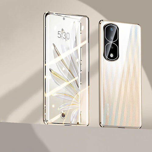 Luxury Aluminum Metal Frame Mirror Cover Case 360 Degrees P01 for Huawei Honor 80 Pro 5G Gold