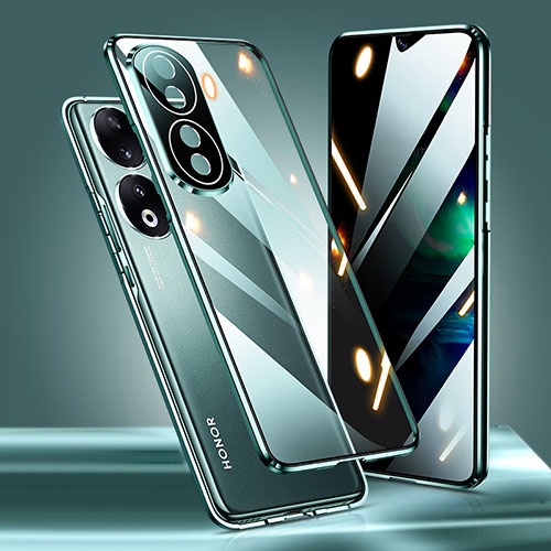 Luxury Aluminum Metal Frame Mirror Cover Case 360 Degrees P01 for Huawei Honor 90 5G Green