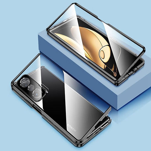 Luxury Aluminum Metal Frame Mirror Cover Case 360 Degrees P01 for Huawei Honor Magic V 5G Black