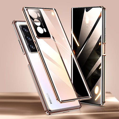 Luxury Aluminum Metal Frame Mirror Cover Case 360 Degrees P01 for Huawei Honor Magic V2 5G Gold