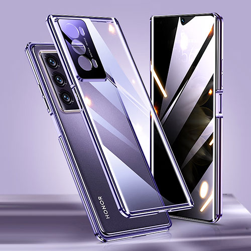 Luxury Aluminum Metal Frame Mirror Cover Case 360 Degrees P01 for Huawei Honor Magic V2 5G Purple