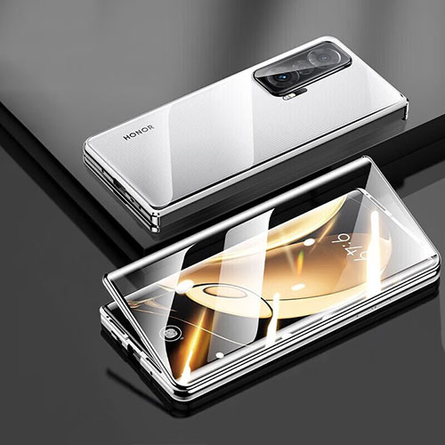 Luxury Aluminum Metal Frame Mirror Cover Case 360 Degrees P01 for Huawei Honor Magic Vs 5G Silver