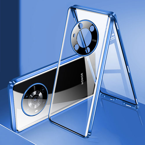 Luxury Aluminum Metal Frame Mirror Cover Case 360 Degrees P01 for Huawei Honor Magic3 5G Blue