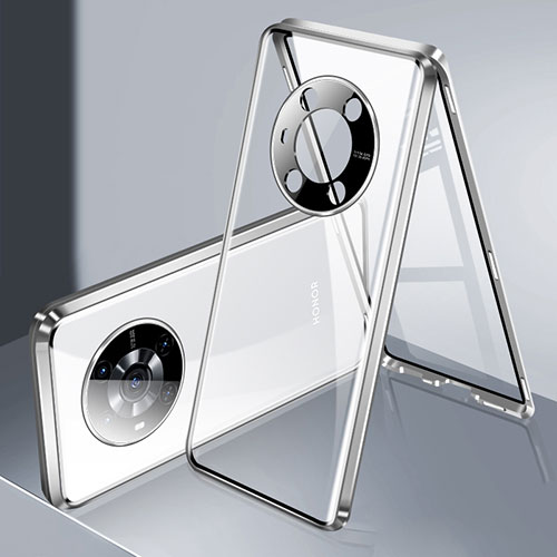 Luxury Aluminum Metal Frame Mirror Cover Case 360 Degrees P01 for Huawei Honor Magic3 5G Silver