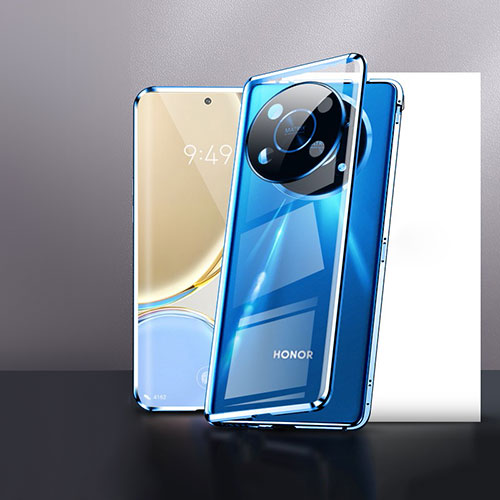 Luxury Aluminum Metal Frame Mirror Cover Case 360 Degrees P01 for Huawei Honor X9 5G Blue