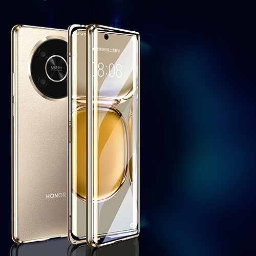 Luxury Aluminum Metal Frame Mirror Cover Case 360 Degrees P01 for Huawei Honor X9 5G Gold