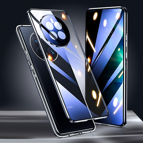 Luxury Aluminum Metal Frame Mirror Cover Case 360 Degrees P01 for Huawei Mate 50 Pro Black