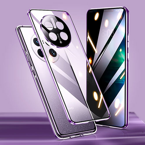 Luxury Aluminum Metal Frame Mirror Cover Case 360 Degrees P01 for Huawei Mate 50 Pro Purple