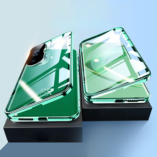 Luxury Aluminum Metal Frame Mirror Cover Case 360 Degrees P01 for Huawei Nova 11 Pro Green