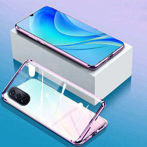 Luxury Aluminum Metal Frame Mirror Cover Case 360 Degrees P01 for Huawei Nova Y70 Purple