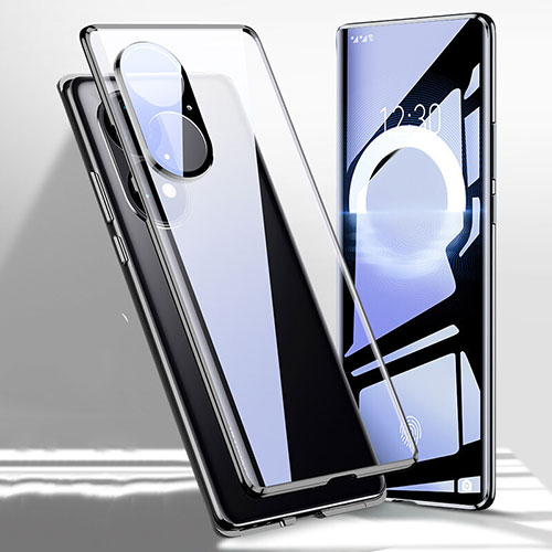 Luxury Aluminum Metal Frame Mirror Cover Case 360 Degrees P01 for Huawei P50e Black