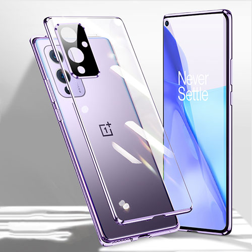 Luxury Aluminum Metal Frame Mirror Cover Case 360 Degrees P01 for OnePlus 9 Pro 5G Purple