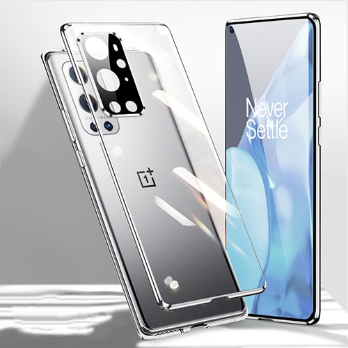 Luxury Aluminum Metal Frame Mirror Cover Case 360 Degrees P01 for OnePlus 9 Pro 5G Silver