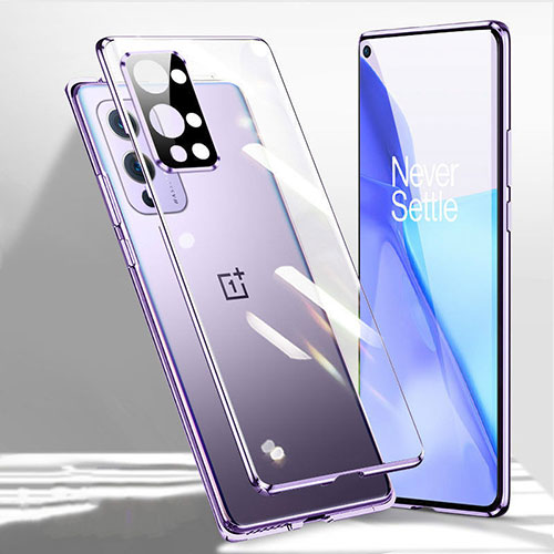 Luxury Aluminum Metal Frame Mirror Cover Case 360 Degrees P01 for OnePlus 9R 5G Purple