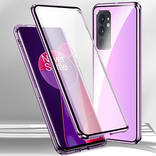 Luxury Aluminum Metal Frame Mirror Cover Case 360 Degrees P01 for OnePlus 9RT 5G Purple