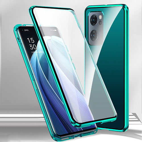 Luxury Aluminum Metal Frame Mirror Cover Case 360 Degrees P01 for OnePlus Nord N300 5G Green