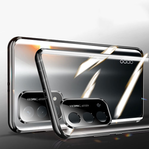 Luxury Aluminum Metal Frame Mirror Cover Case 360 Degrees P01 for Oppo A74 5G Black