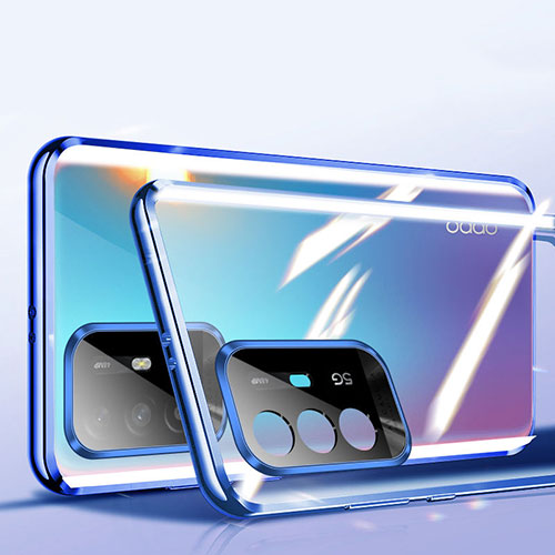 Luxury Aluminum Metal Frame Mirror Cover Case 360 Degrees P01 for Oppo A94 5G Blue